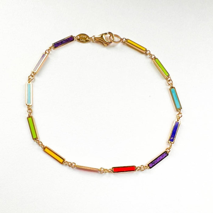 14K Yellow Gold Multi-Color Rainbow  Bracelet