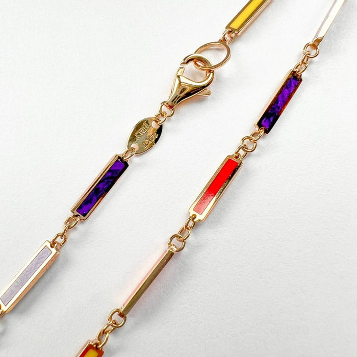 14K Yellow Gold Multi-Color Rainbow  Bracelet