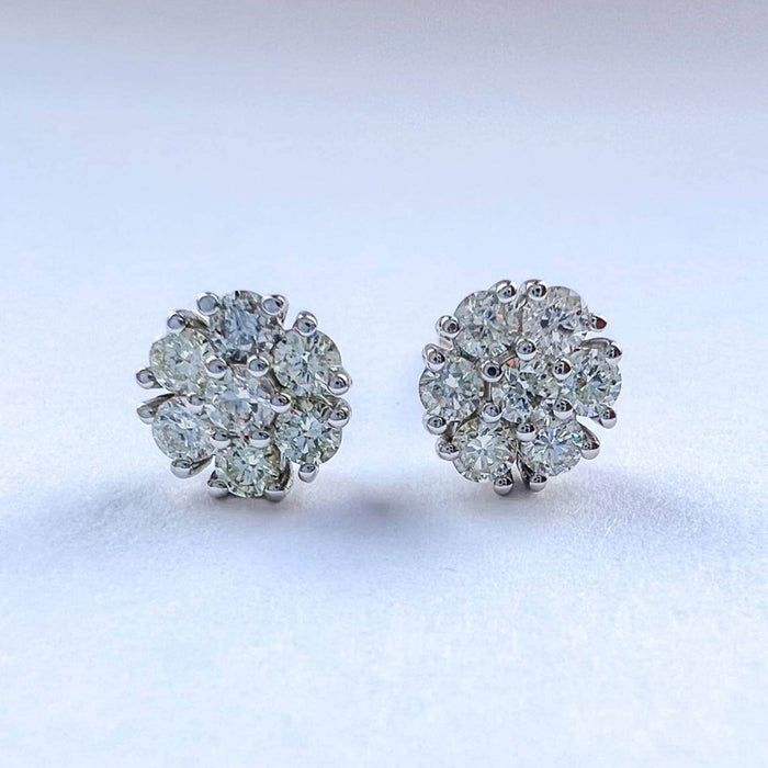 14k Yellow Gold Diamond Flower Cluster Stud Earrings