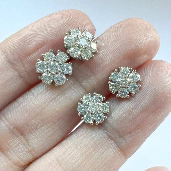 14k Yellow Gold Diamond Flower Cluster Stud Earrings