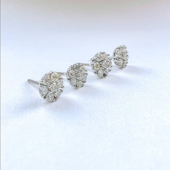 14k Yellow Gold Diamond Flower Cluster Stud Earrings