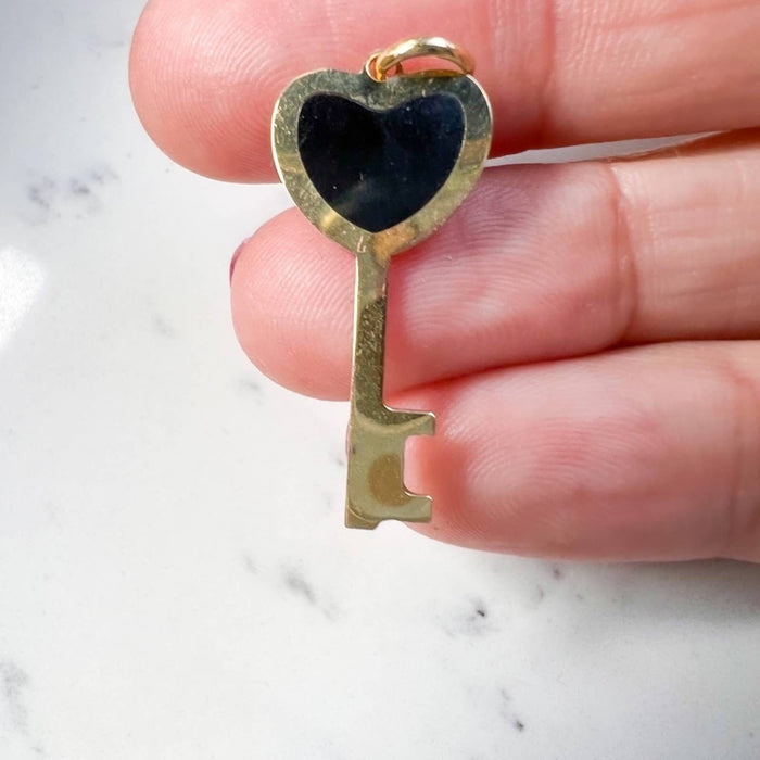 14k Yellow Gold Enamel Key Charm Pendant