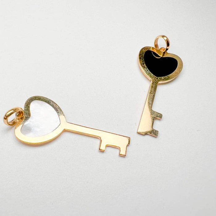 14k Yellow Gold Enamel Key Charm Pendant