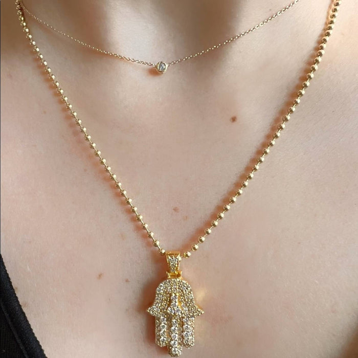 Diamond Hamsa Hand Pendant in 14K Yellow Gold