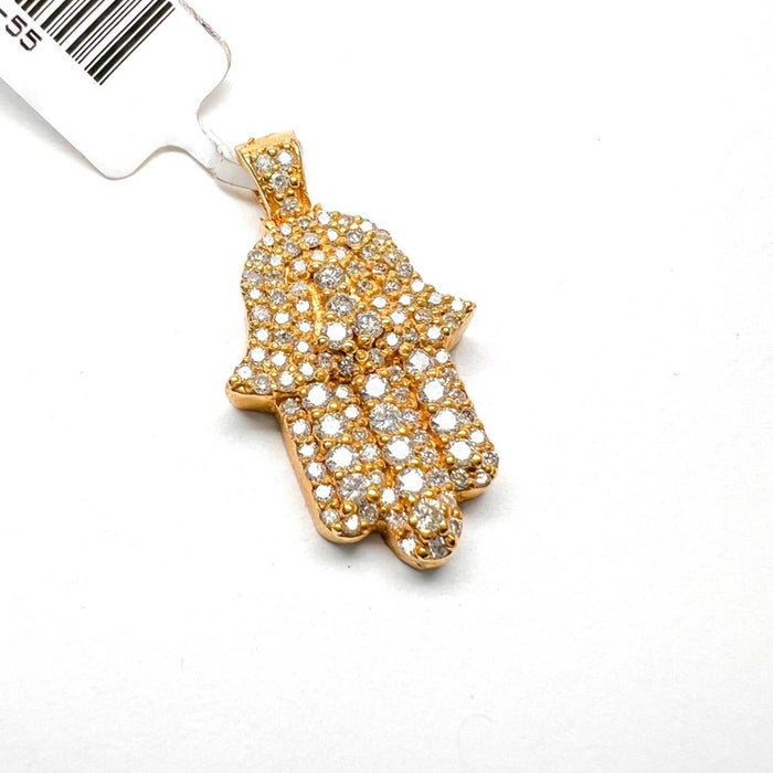 Diamond Hamsa Hand Pendant in 14K Yellow Gold