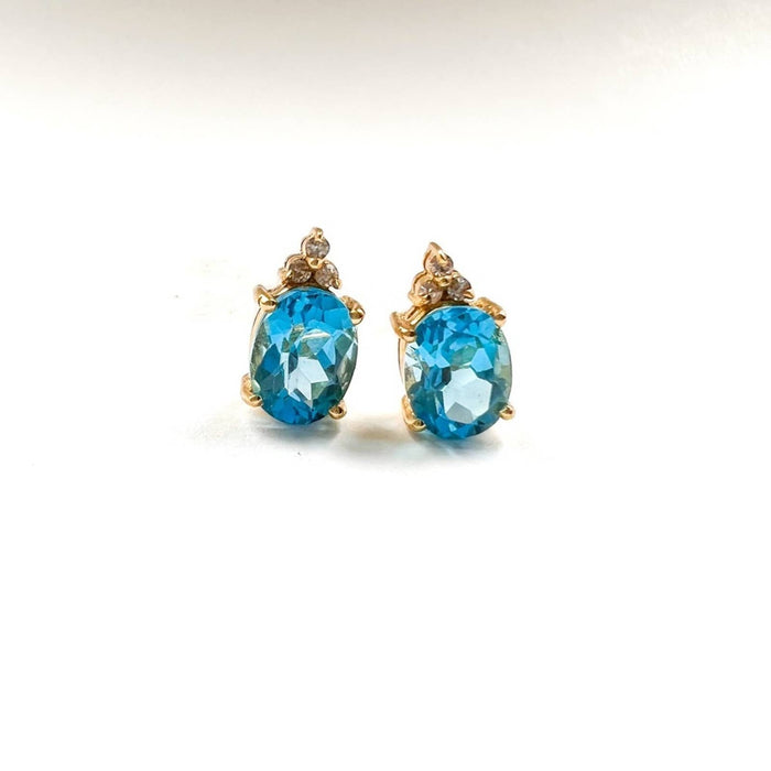 14K Yellow Gold Swiss Topaz and Diamond Stud Earrings