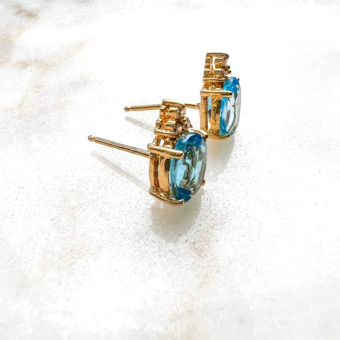 14K Yellow Gold Swiss Topaz and Diamond Stud Earrings