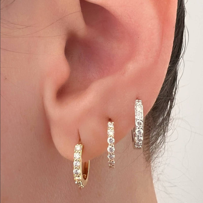 Diamond Hoop Earrings Round-cut 14K Gold * 12mm Diamond Hoops * Pair Diamond Hoops