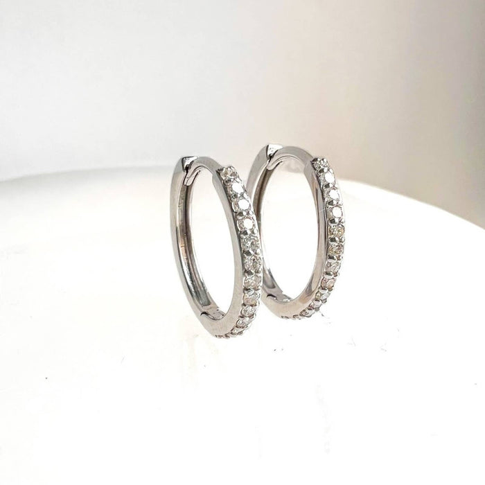 14K Gold Diamond 16mm Hoop Earrings