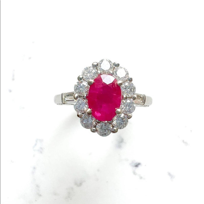 Natural Oval Ruby Halo Engagement Ring in 14K White Gold