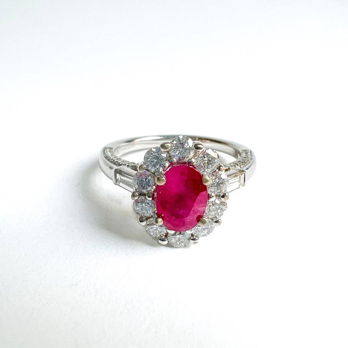 Natural Oval Ruby Halo Engagement Ring in 14K White Gold