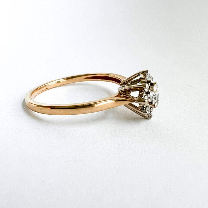 14K Yellow Gold Small Diamond Cluster Vintage Ring