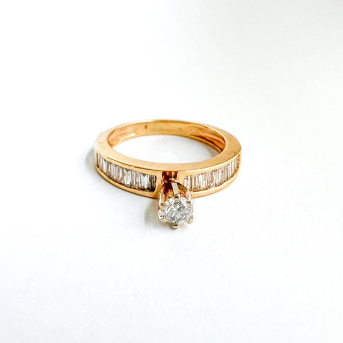 Princess and Baguette Diamond Engagement Ring in 14K Yellow Gold