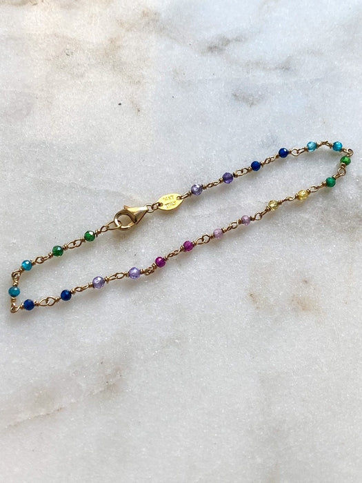 14K Yellow Gold Beaded Multi Gemstone Bracelet