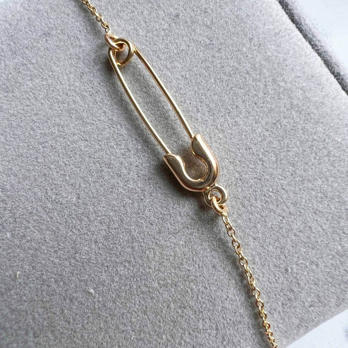 14K Yellow Gold Safety Pin Bracelet