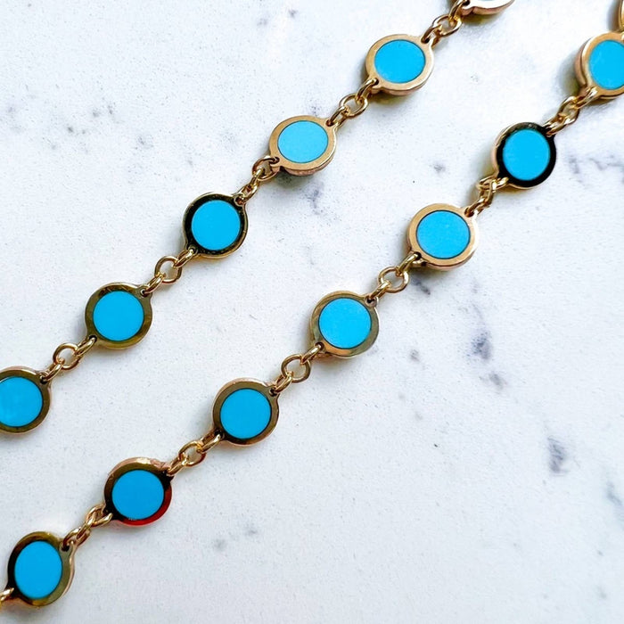 14K Yellow Gold Turquoise Disc Bracelet