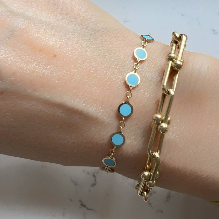 14K Yellow Gold Turquoise Disc Bracelet