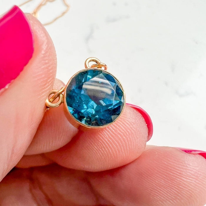 14K Yellow Gold London Blue Topaz Bezel Necklace