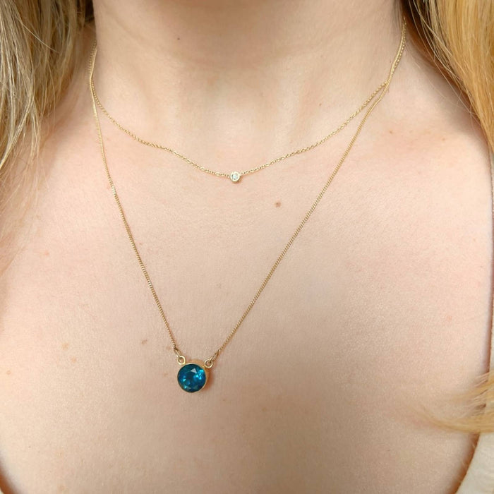 14K Yellow Gold London Blue Topaz Bezel Necklace