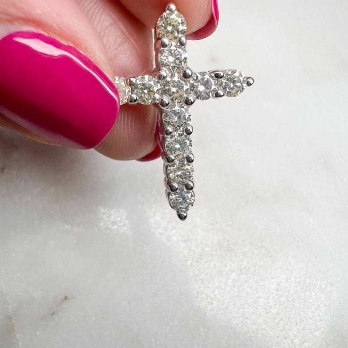 Diamond Cross Pendant 1CT in 14K White Gold