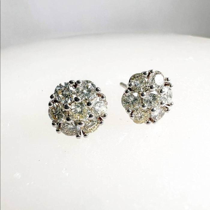 Diamond Flower Stud Earrings in 14K White Gold