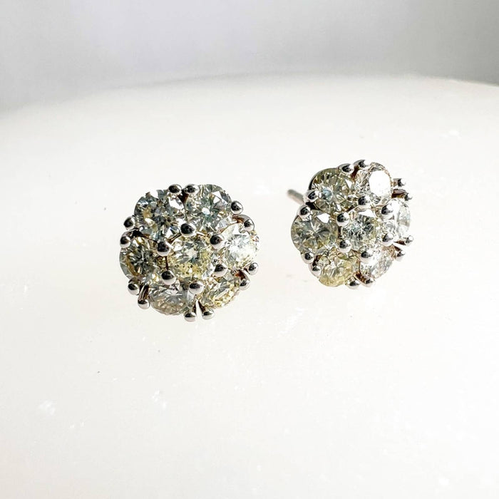 Diamond Flower Stud Earrings in 14K White Gold