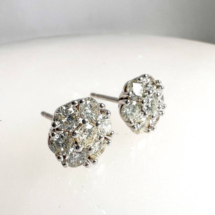 Diamond Flower Stud Earrings in 14K White Gold