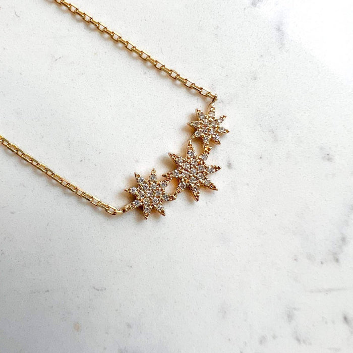 14K Yellow Gold Diamond Star Necklace