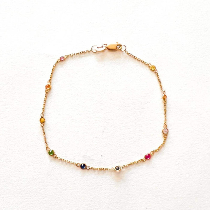 14K Yellow Gold Bezel Multi Gemstone Bracelet