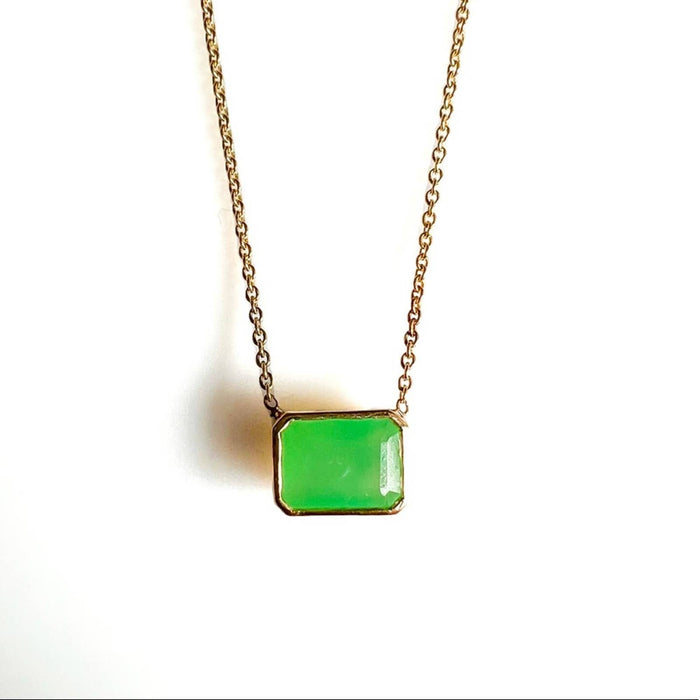 14K Yellow Gold Chrysoprase Emerald Cut Necklace