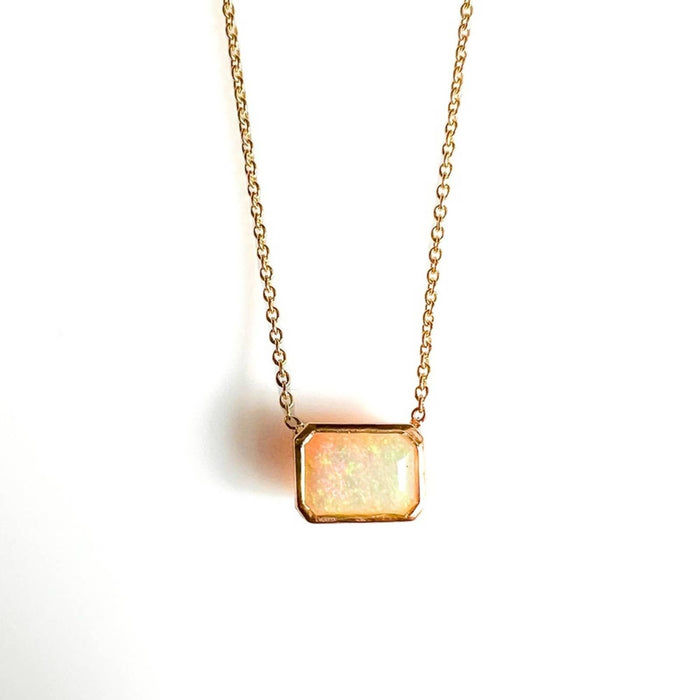 14K Yellow Gold East West Opal Necklace