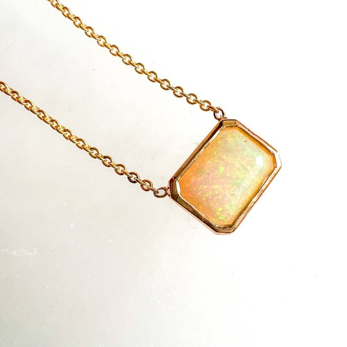 14K Yellow Gold East West Opal Necklace October Birthstone