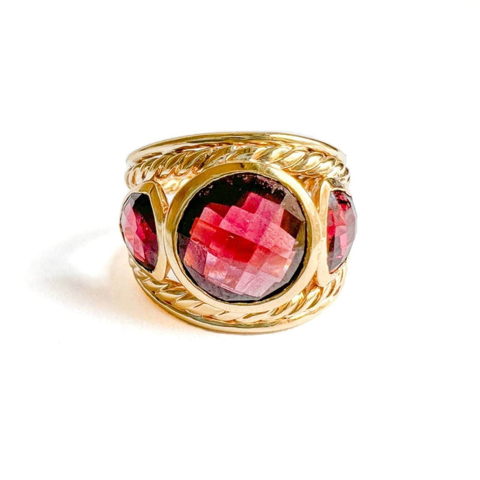 David Yurman Pink Tourmaline and Garnet 18k Yellow Gold Vintage Ring