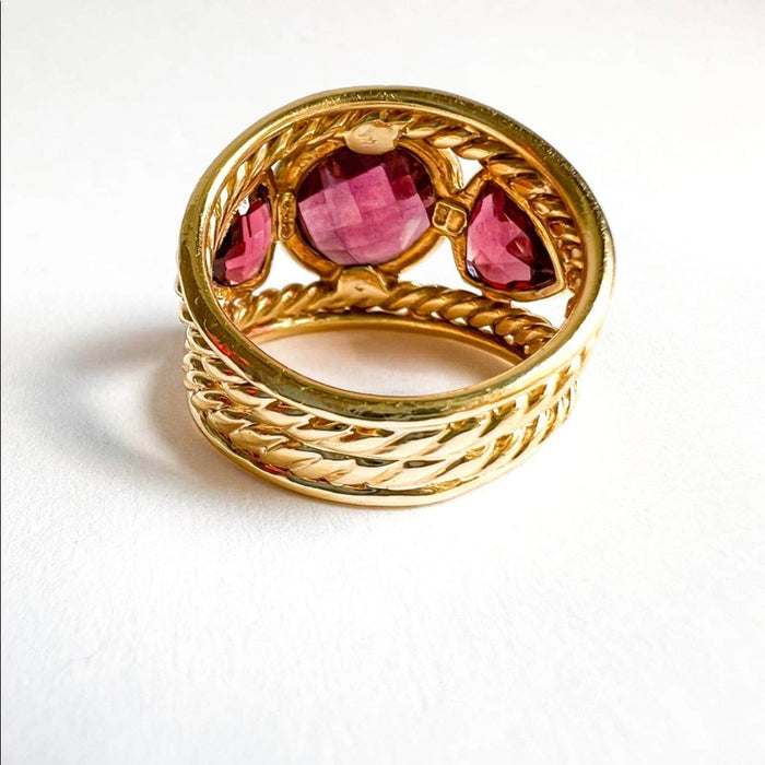 David Yurman Pink Tourmaline and Garnet 18k Yellow Gold Vintage Ring