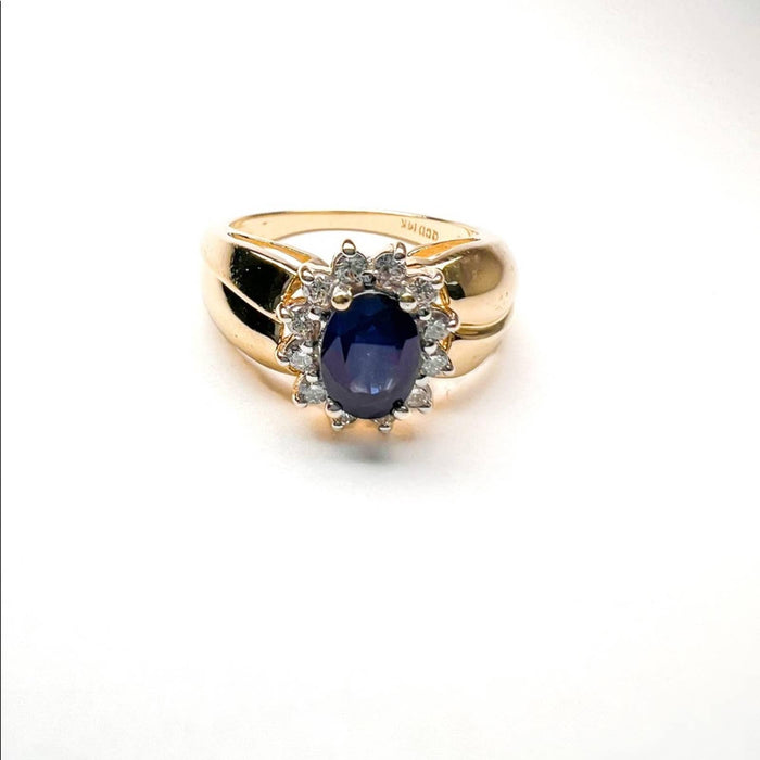 14K Yellow Gold Blue Sapphire Vintage Cluster Ring