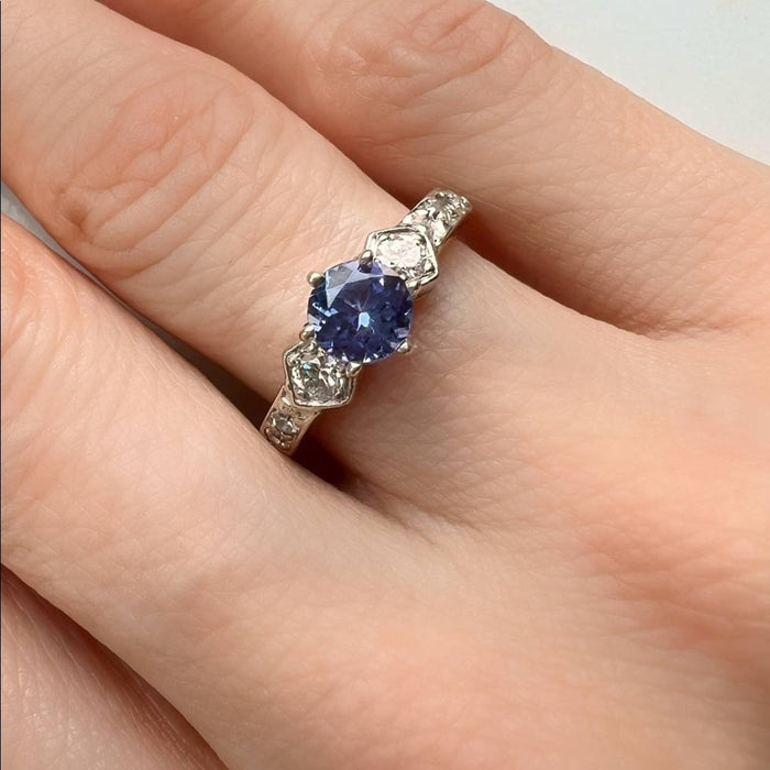 Tanzanite and Diamond Engagement Ring in 14K White Gold