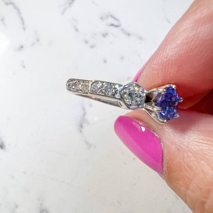 Tanzanite and Diamond Engagement Ring in 14K White Gold