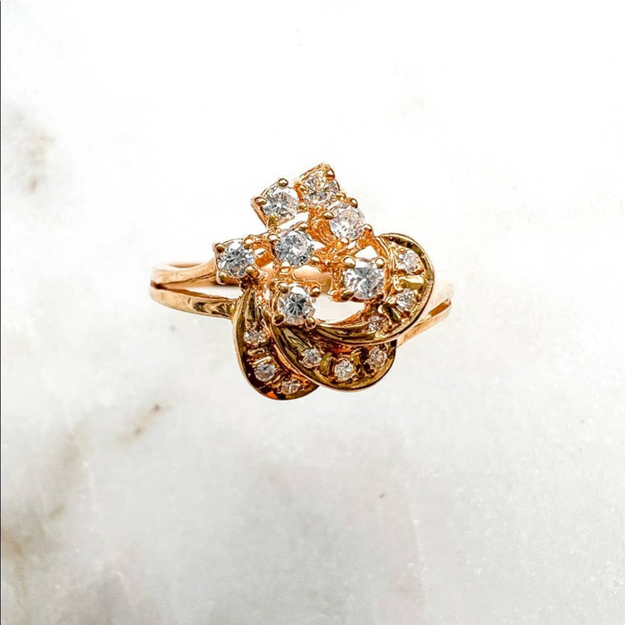 18K Yellow Gold Diamond Vintage Old Cut Cluster Ring