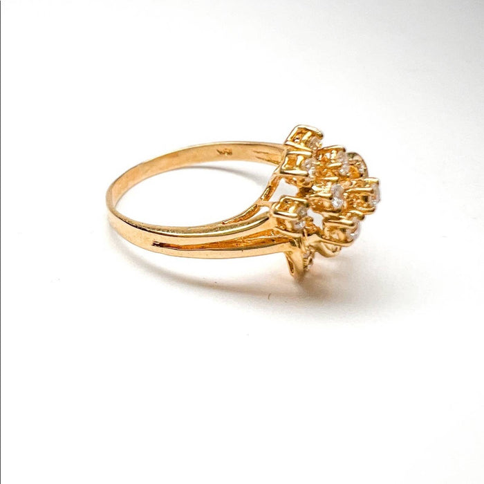 18K Yellow Gold Diamond Vintage Old Cut Cluster Ring