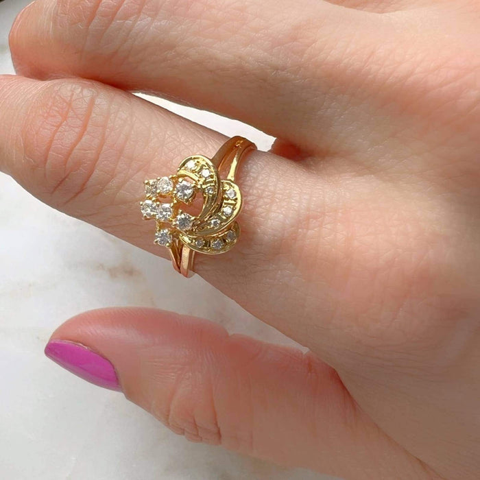 18K Yellow Gold Diamond Vintage Old Cut Cluster Ring