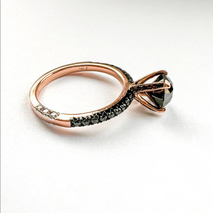 Black Diamond Engagement Ring in 14K Rose Gold