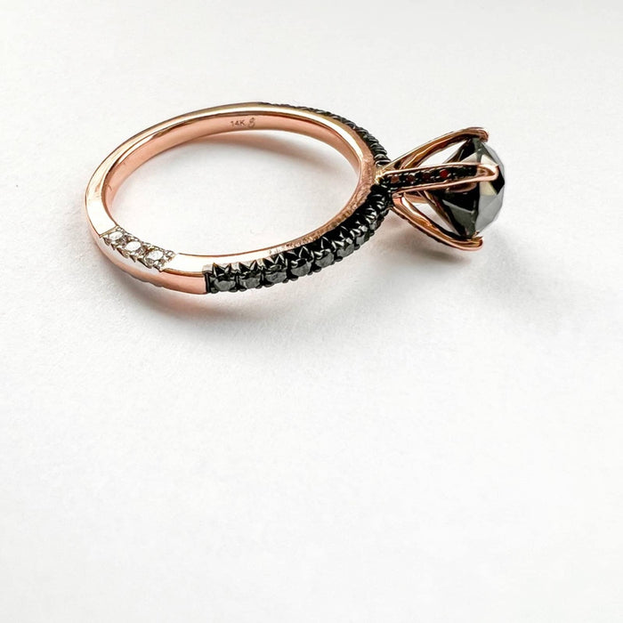 Black Diamond Engagement Ring in 14K Rose Gold