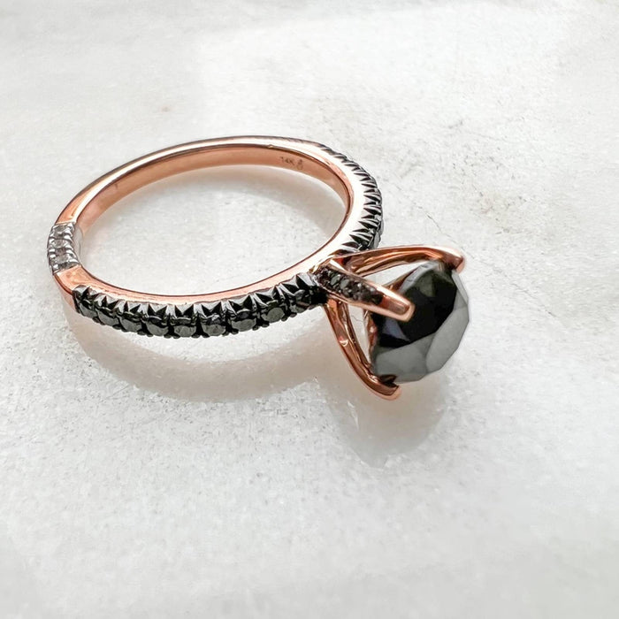 Black Diamond Engagement Ring in 14K Rose Gold