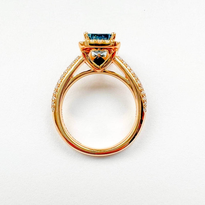 Emerald-Cut Blue Sapphire Engagement Ring  Diamond Halo Ring in 14k Yellow Gold