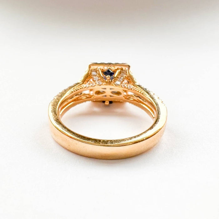 Princess Cut Blue Sapphire and Diamond Halo Ring in 14K Yellow Gold