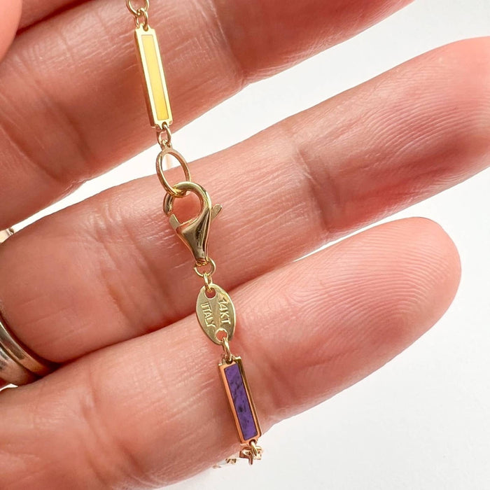 14K Yellow Gold Multi-Color Rainbow  Bracelet