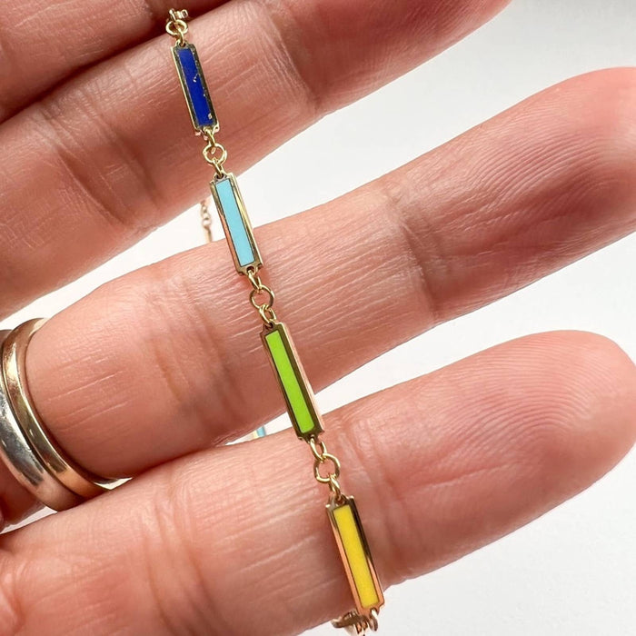 14K Yellow Gold Multi-Color Rainbow  Bracelet