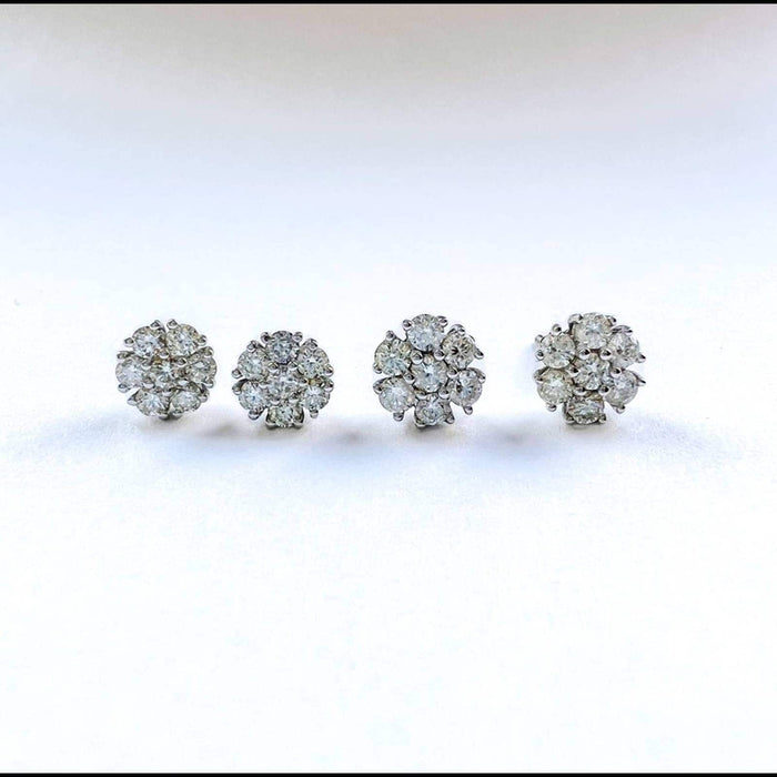 14k Yellow Gold Diamond Flower Cluster Stud Earrings