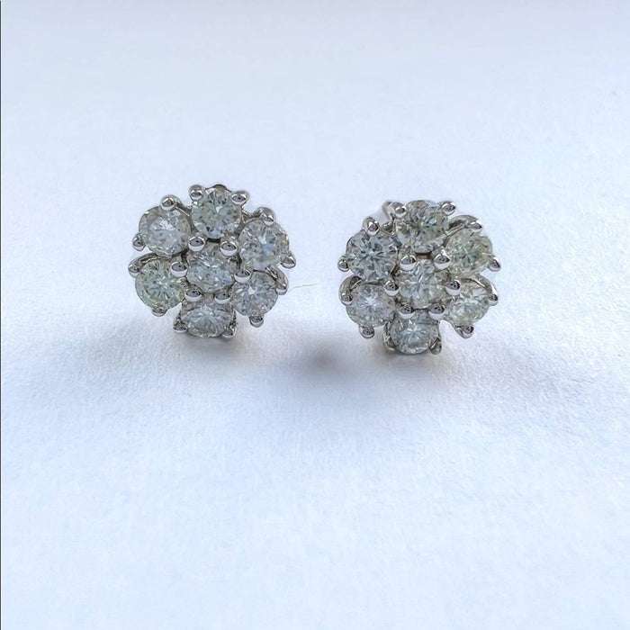 14K White Gold Diamond Cluster Stud Earrings