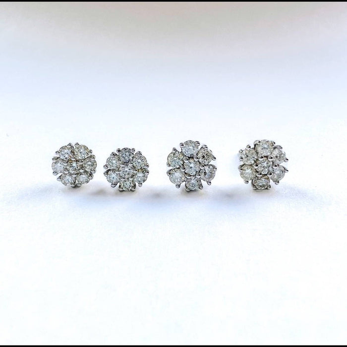 14K White Gold Diamond Cluster Stud Earrings